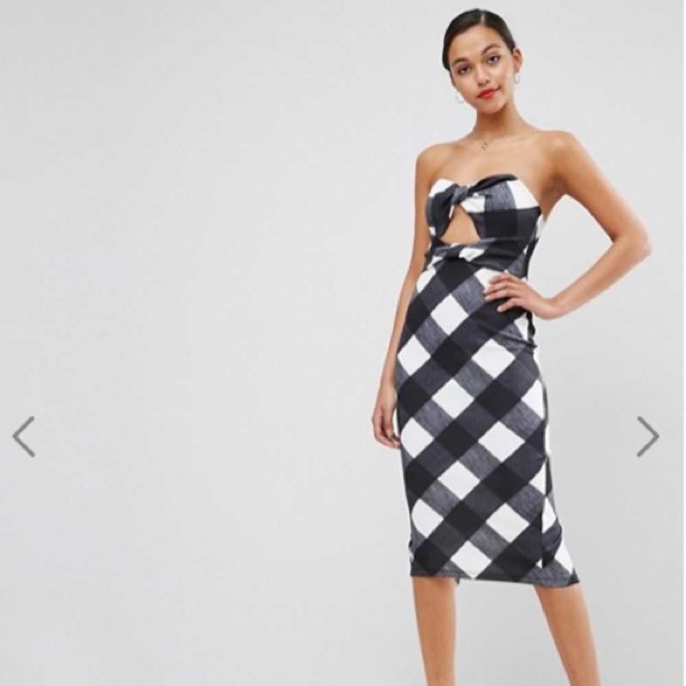ASOS Gingham Bandeau Scuba Midi Dress